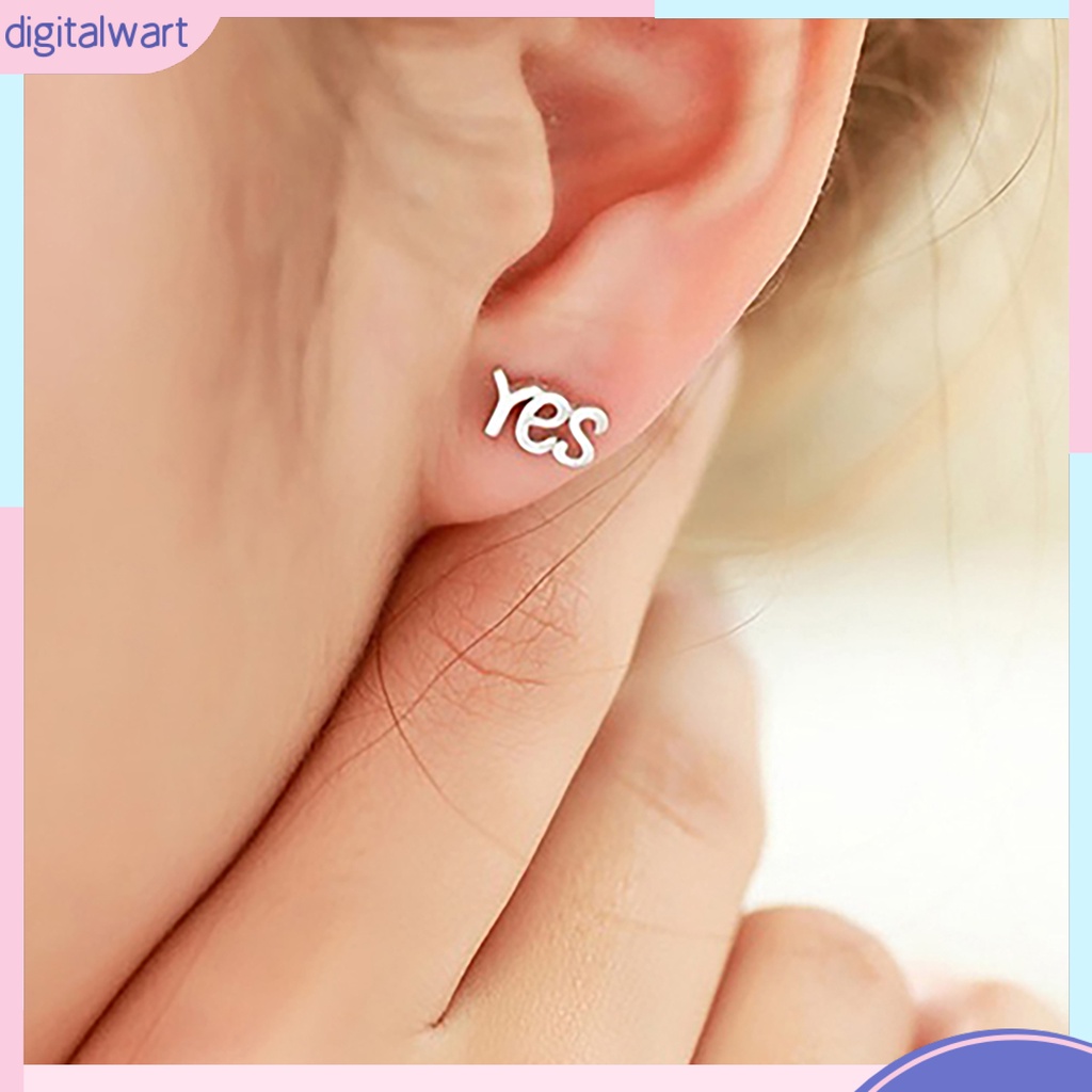 Bông tai mạ bạc hình chữ Yes No thời trang nữ