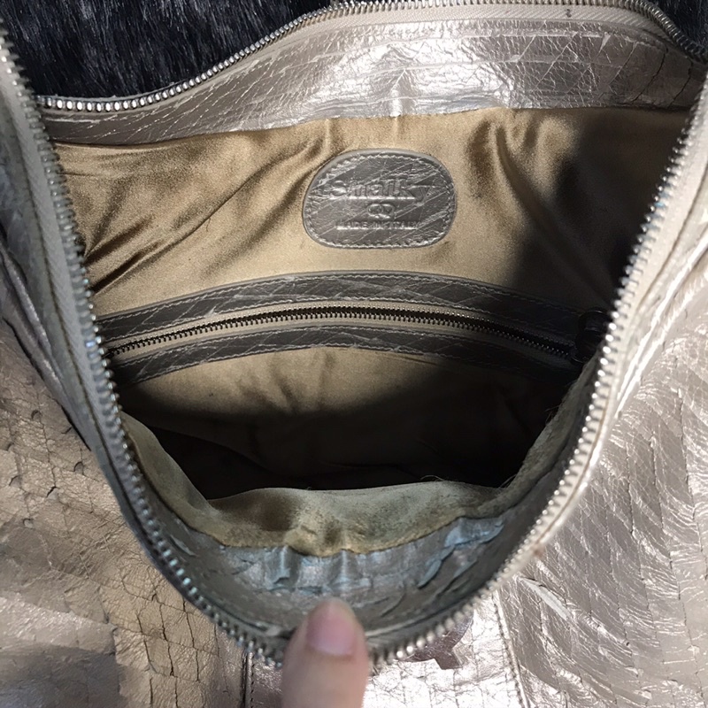 💚 👜  túi si tuyển hiệu Shalky Qq Italia đeo vai công sở đi chơi màu bạc ánh kim kiểu như vẩy cá👜