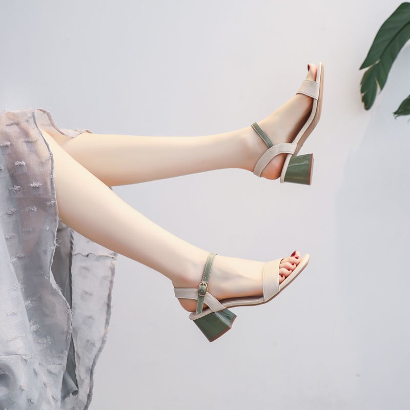 Guốc/Dép nữ✈Da Xianni high-end sandals female 2021 new trendy summer fashion outer wear high heels wild fairy mid-heel