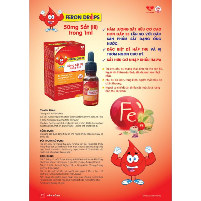 FERON DROPS sắt hữu cơ nhập khẩu ITALYA dạng nhỏ giọt thơm ngon dễ uống lọ 20ml