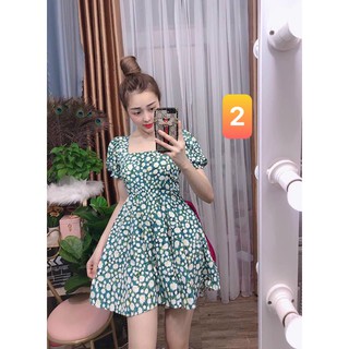 Jum hoa tay ngắn cổ vuông + Ảnh thật