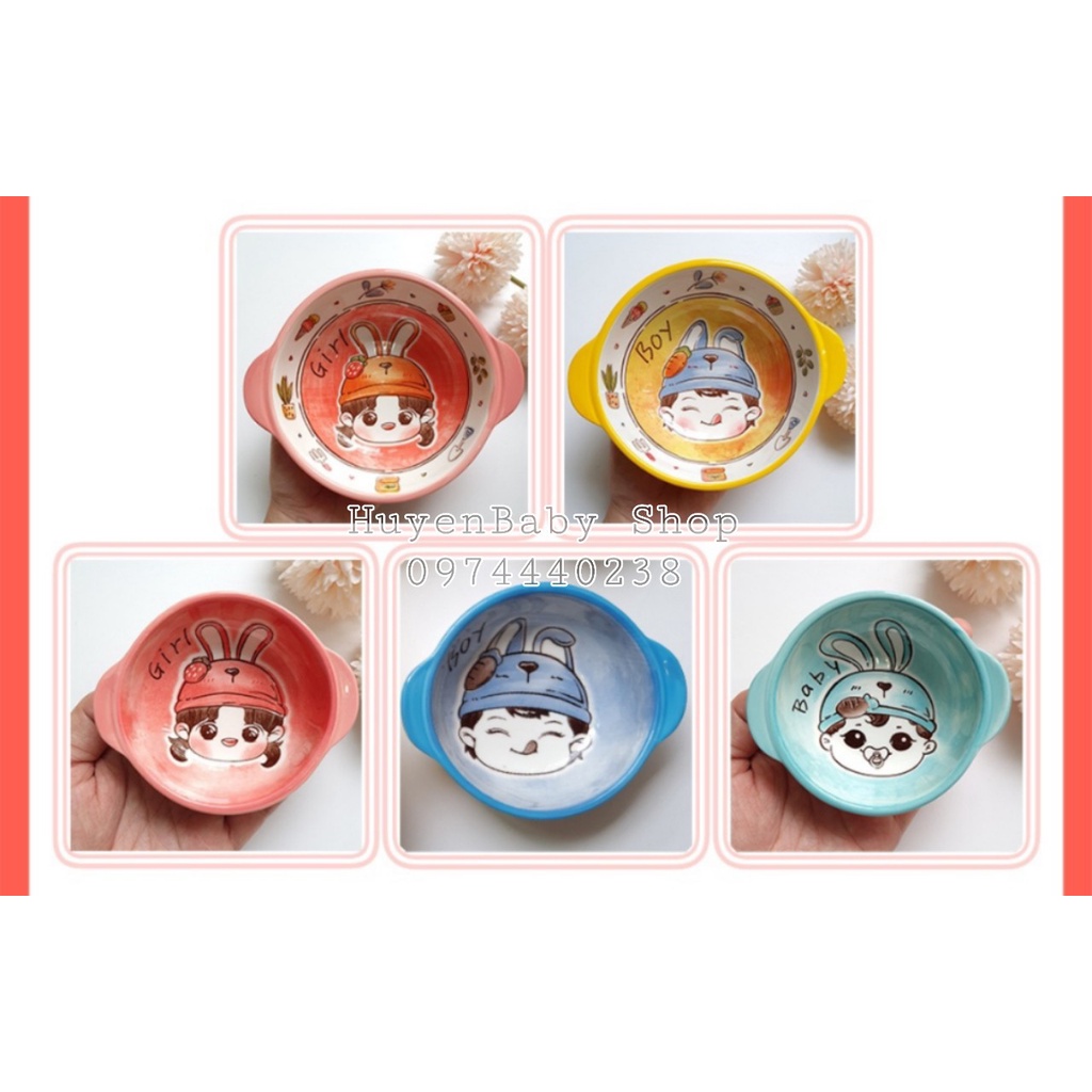 Bát Ăn Dặm Gốm Sứ Size Mini, Bát Ăn Cơm Bé Trai Bé Gái Decor Dễ Thương Cho Bé