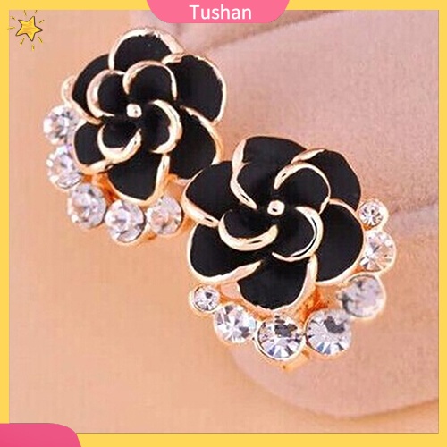 Khuyên tai hình bông hoa đính đá hợp thời trang cho nữ