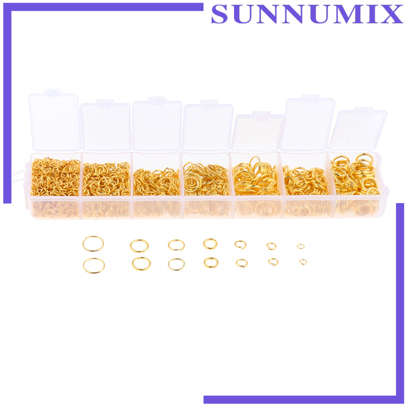 [SUNNIMIX]1500 Pcs Open Jump Rings Box Set for DIY Jewelry Making Finding Gold