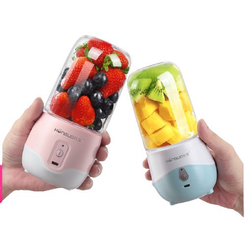 [ Xay Được Đá ] Máy Xay Sinh Tố Mini Cầm Tay HONGUO 300ml Loại 6 Lưỡi Inox 304 Cao Cấp, Sạc USB Tiện Lợi