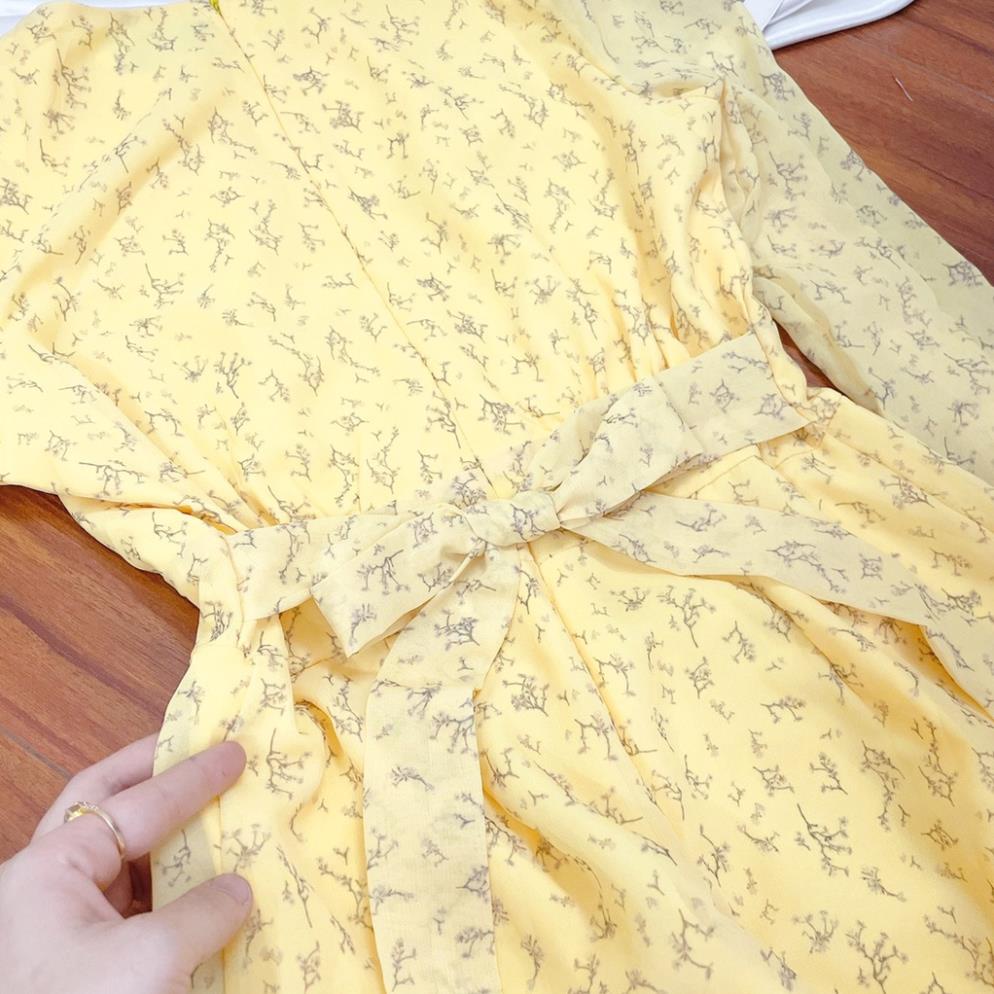 Đầm maxi, váy hoa nhí, váy hoa voan tơ vàng phong cách hàn quốc