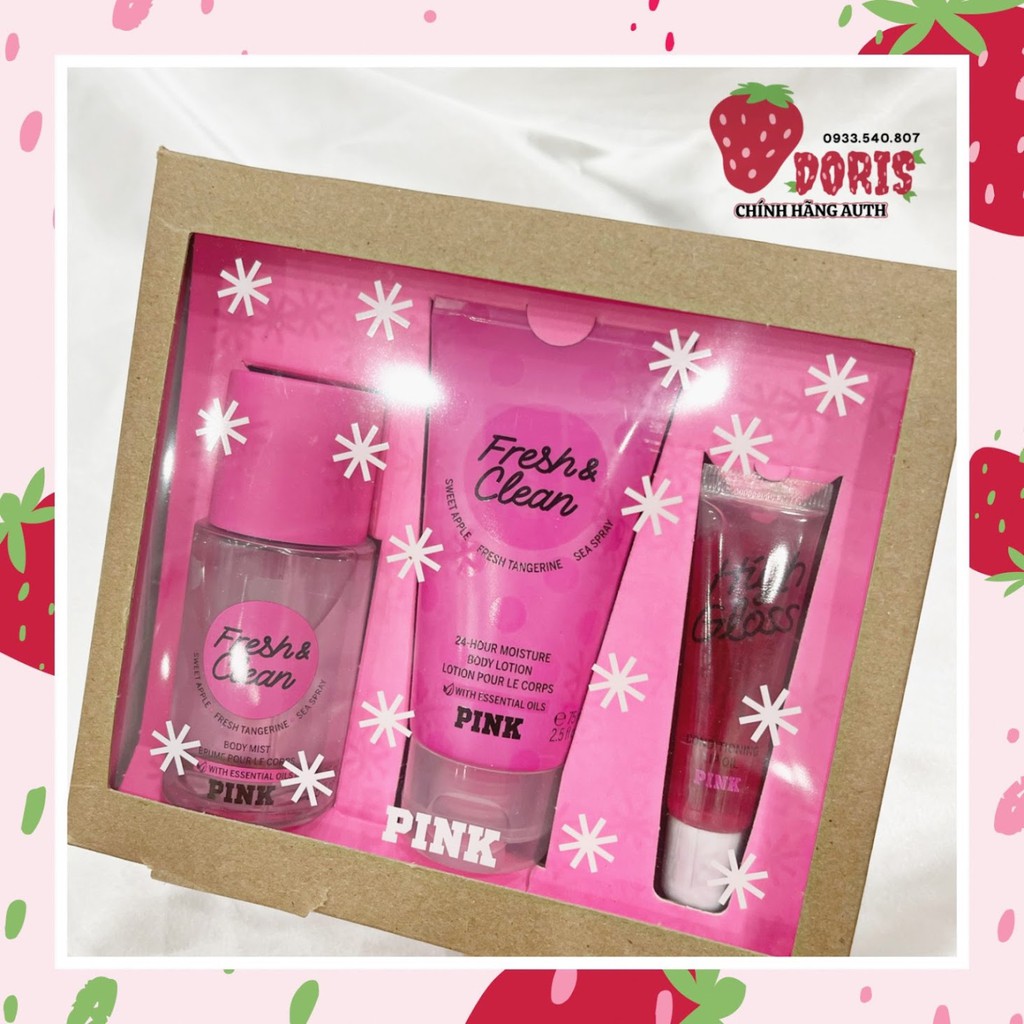 Chính Hãng Set Quà Fresh and Clear 3 món victoria secret kèm túi
