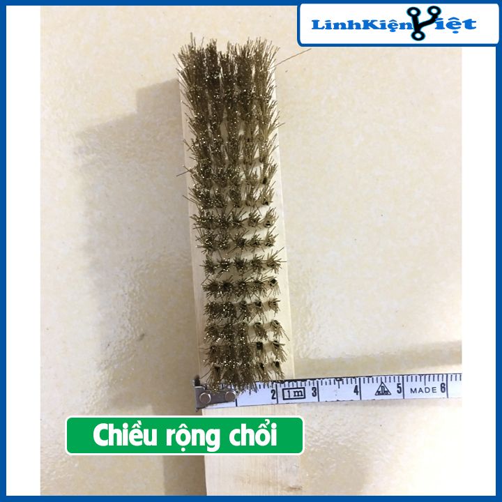 Bàn chải sắt mạ đồng 3, 4, 5, 6, 8 hàng cán gỗ kích thước 200mm chuyên đánh gỉ làm sạch bề mặt kim loại