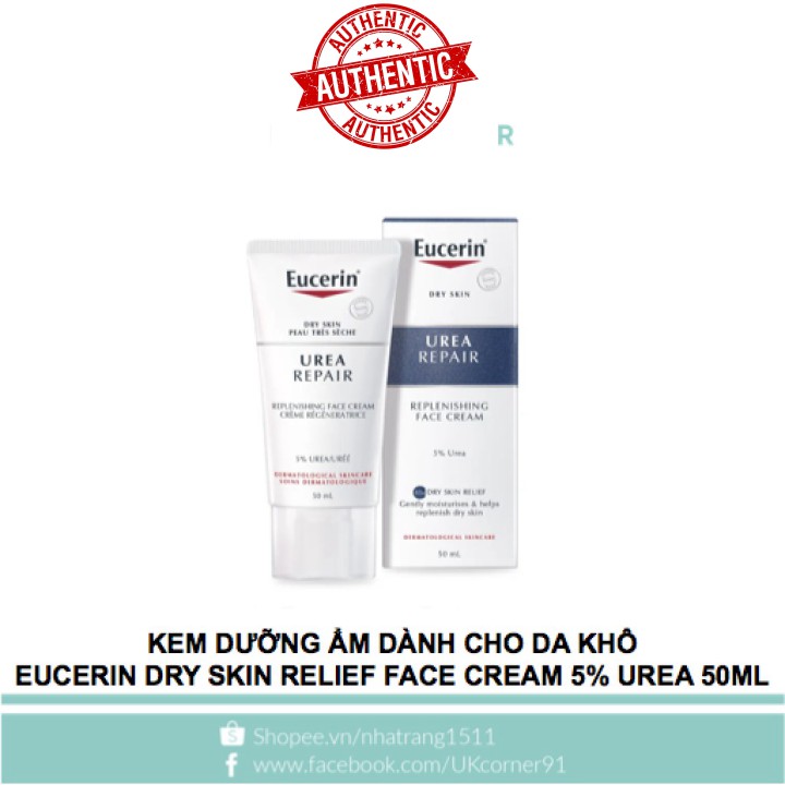 [Mã giảm giá mỹ phẩm chính hãng] Kem dưỡng ẩm dành cho da khô Eucerin Dry Skin Relief Face Cream 5% Urea 50ml