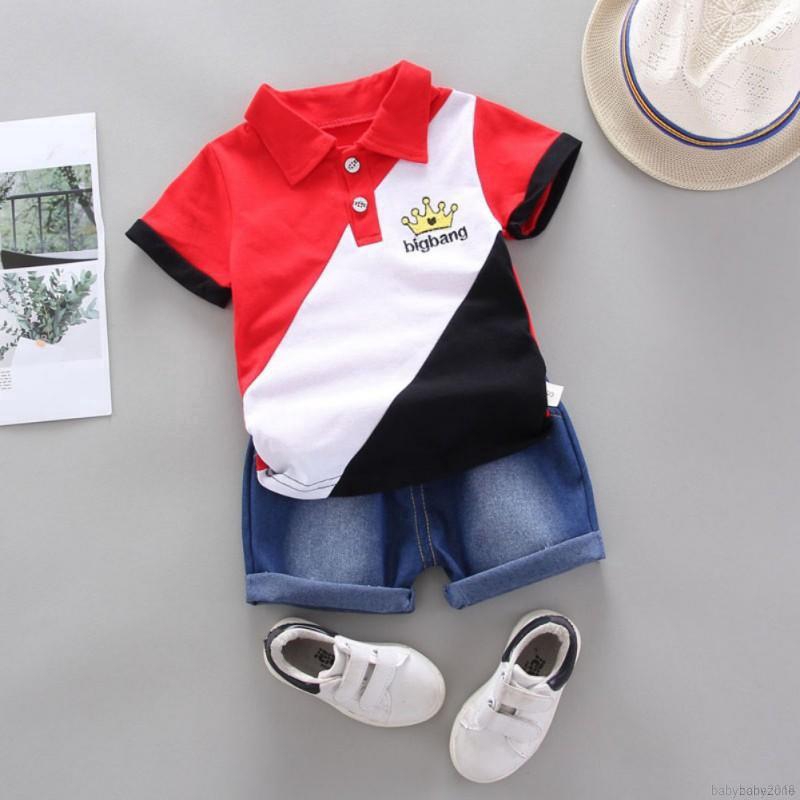 Bộ Áo Thun Ngắn Tay+Quần Short Denim Cho Bé Trai