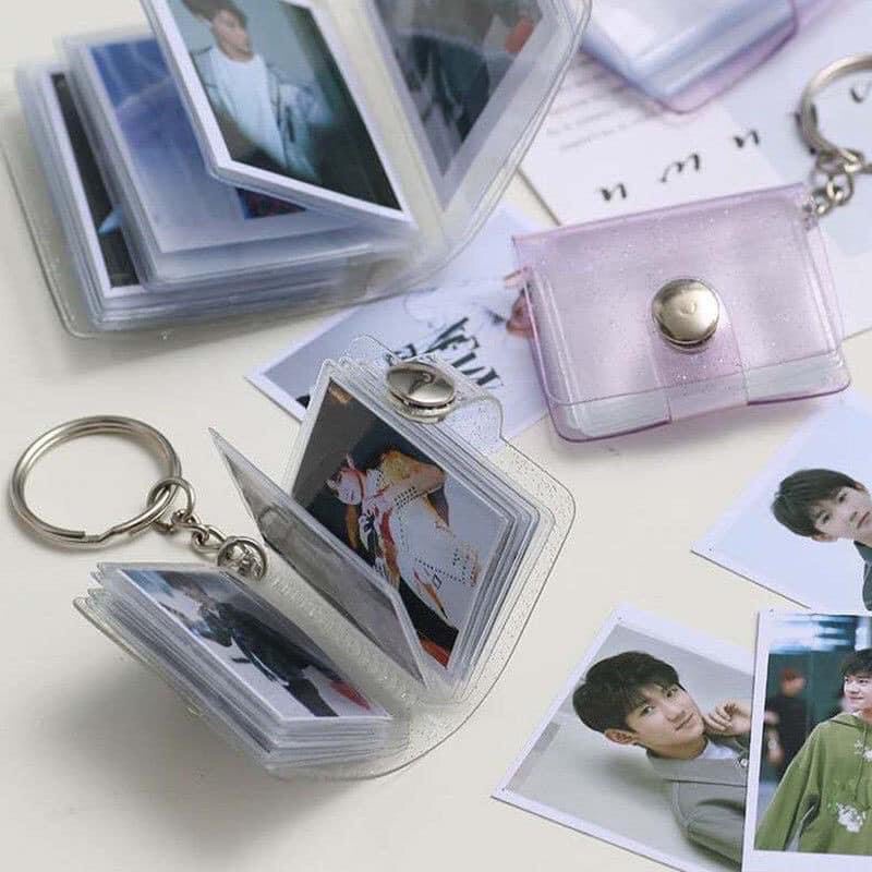 Cuốn album ảnh mini trong suốt có 16 ngăn trang trí kiểu móc khóa cao cấp loại tùy chọn 1 inch/ 2 inch