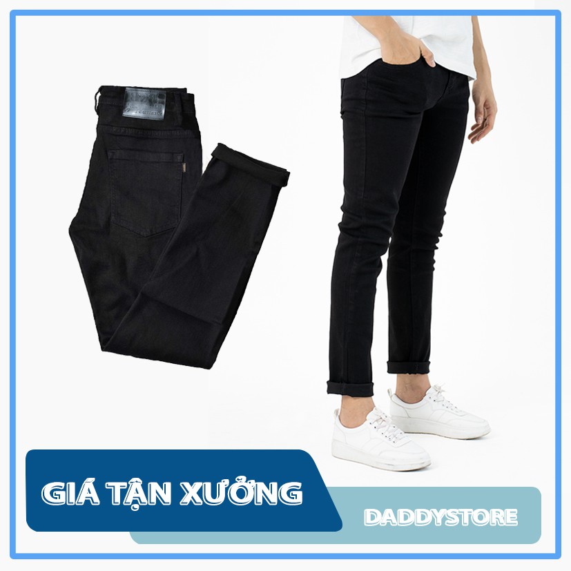 Quần jean đen nam ✅ Quần jean nam đen trơn - rách gối Form Slimfit  ✅ chất bò co giãn đẹp Daddystore