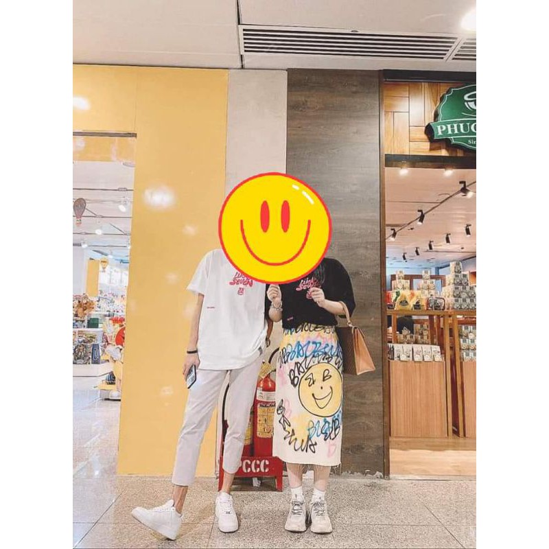 [SẴN SIZE M,L] CHÂN VÁY CHỮ A HOẠ TIẾT HÌNH MẶT CƯỜI | BigBuy360 - bigbuy360.vn