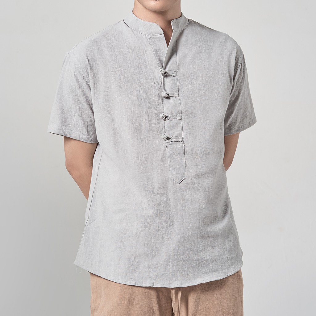Áo Sơ Mi Cổ Tàu Cộc Tay 4 Cúc Tết Vải Đũi Tự Nhiên, Mềm, Mịn, Mát ROUGH | BigBuy360 - bigbuy360.vn