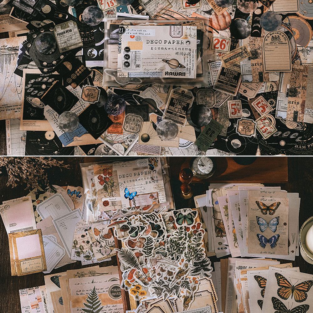 Set 200 Miếng Dán Trang Trí Sổ Tay Phong Cách Retro Diy