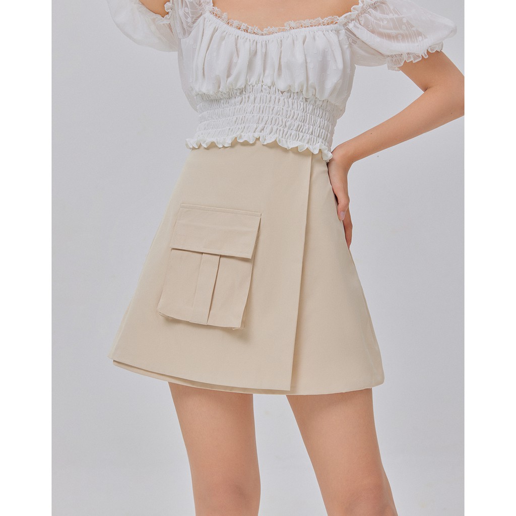 Chân váy ngắn Shebyshj túi hộp màu nude - Aura Skirt