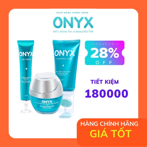 Bộ 3 chăm sóc làm đẹp da sữa rửa mặt, kem dưỡng ẩm trắng da và kem chống nắng bảo vệ da chống lão hoá ONYX Cosmetics