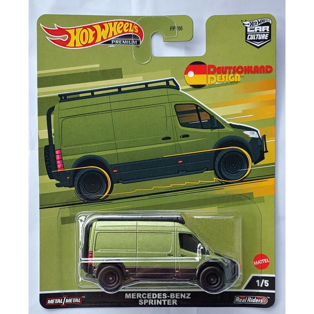 Xe mô hình 1:64 T-23 Hot Wheels Premium Mercedes-Benz Sprinter xanh