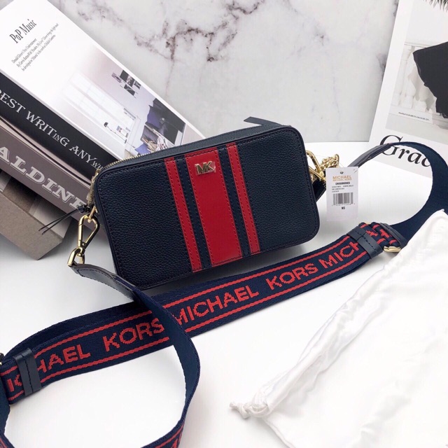 michael kors small logo tape camera bag