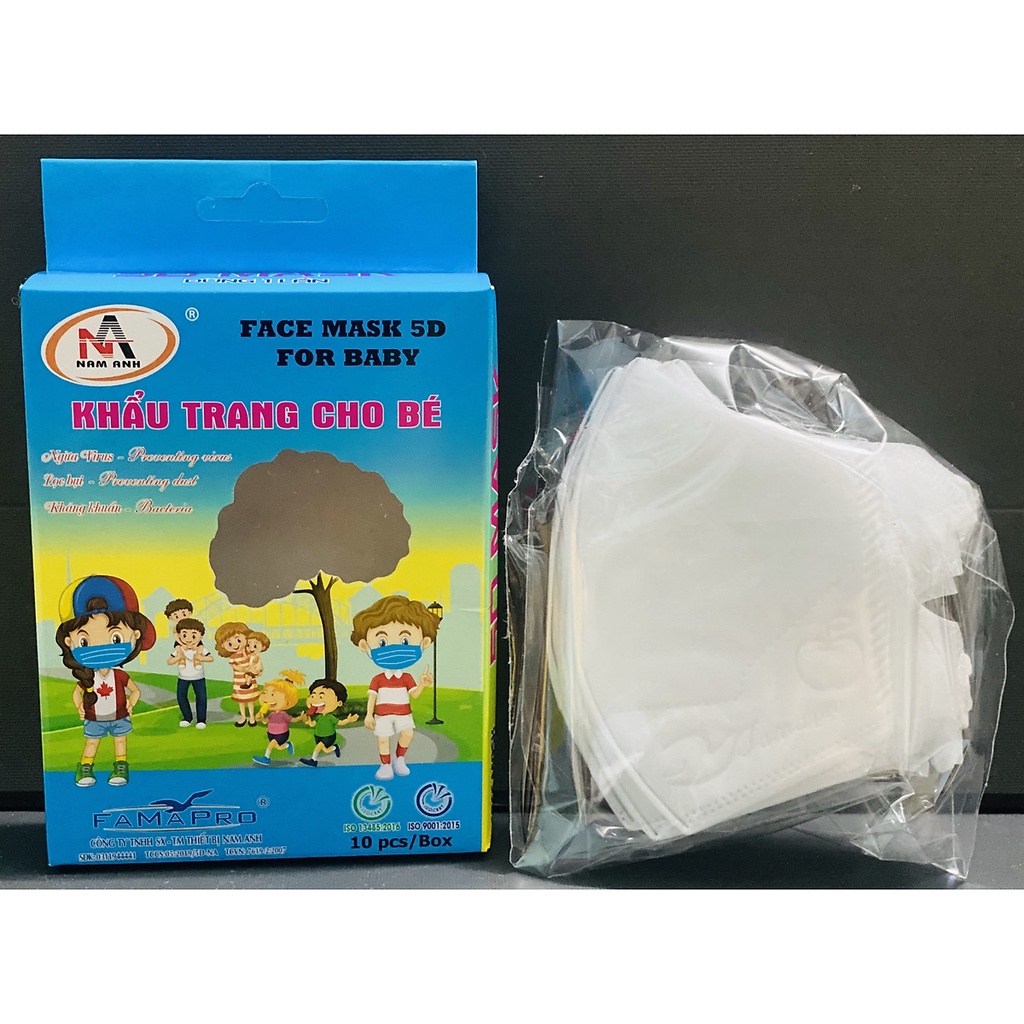 50 chiếc khẩu trang trẻ em 5D hãng Nam Anh màu trắng dành cho bé từ 1 tuổi đến 5 tuổi