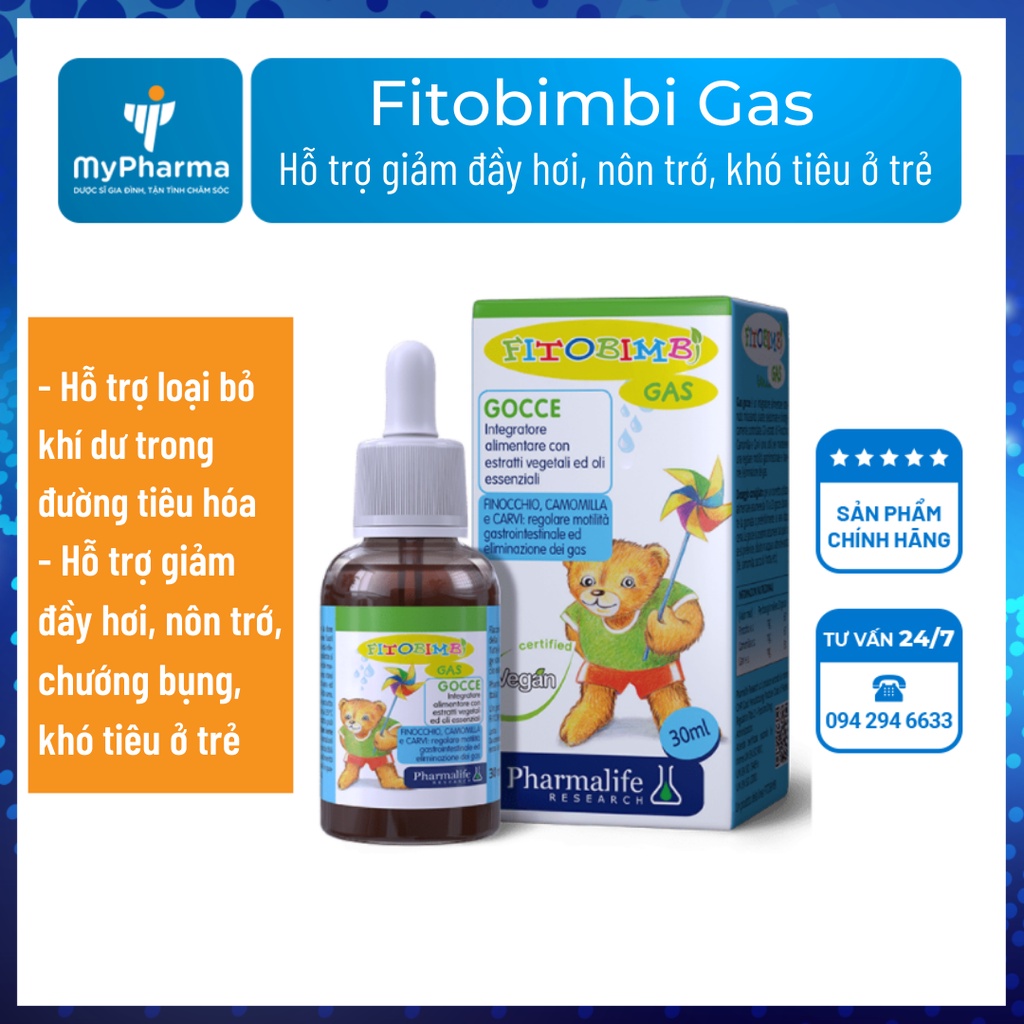 Pharmalife Siro Fitobimbi Gas Hỗ trợ giảm đầy hơi nôn trớ  khó tiêu ở trẻ 30ml