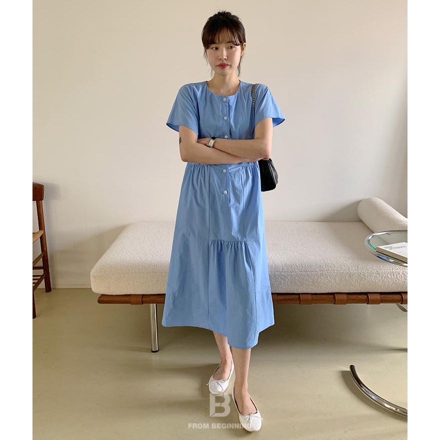 Đầm Tay Ngắn Cổ Tròn Màu Trơn Dáng Rộng 50465