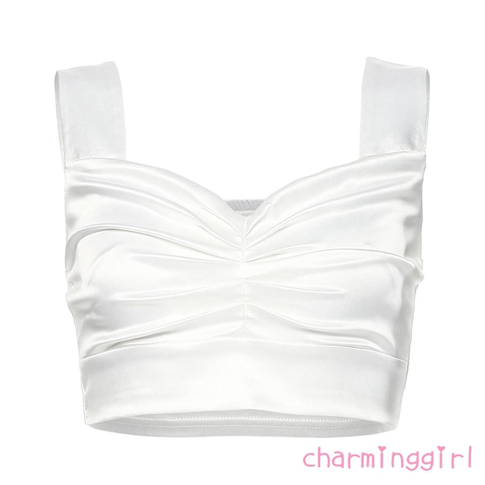 ♔BTY♔Summer solid color girl sexy pleated design suspenders top fashion