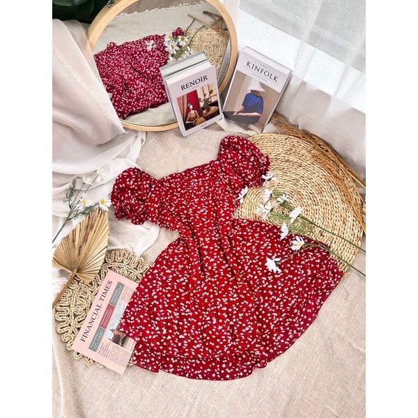 JUMPSUIT HOA ĐỎ THẮT NƠ LƯNG