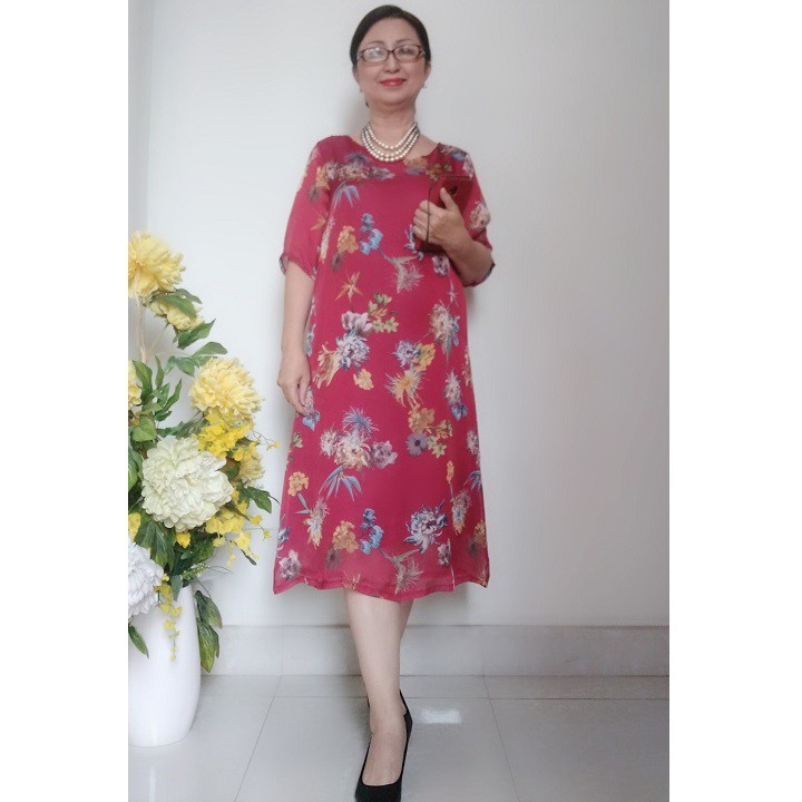 Váy Đầm Trung Niên - Vải Voan Sang Trọng Form Chữ A Che Bụng - Có Size 50Kg Đến 90Kg. | BigBuy360 - bigbuy360.vn