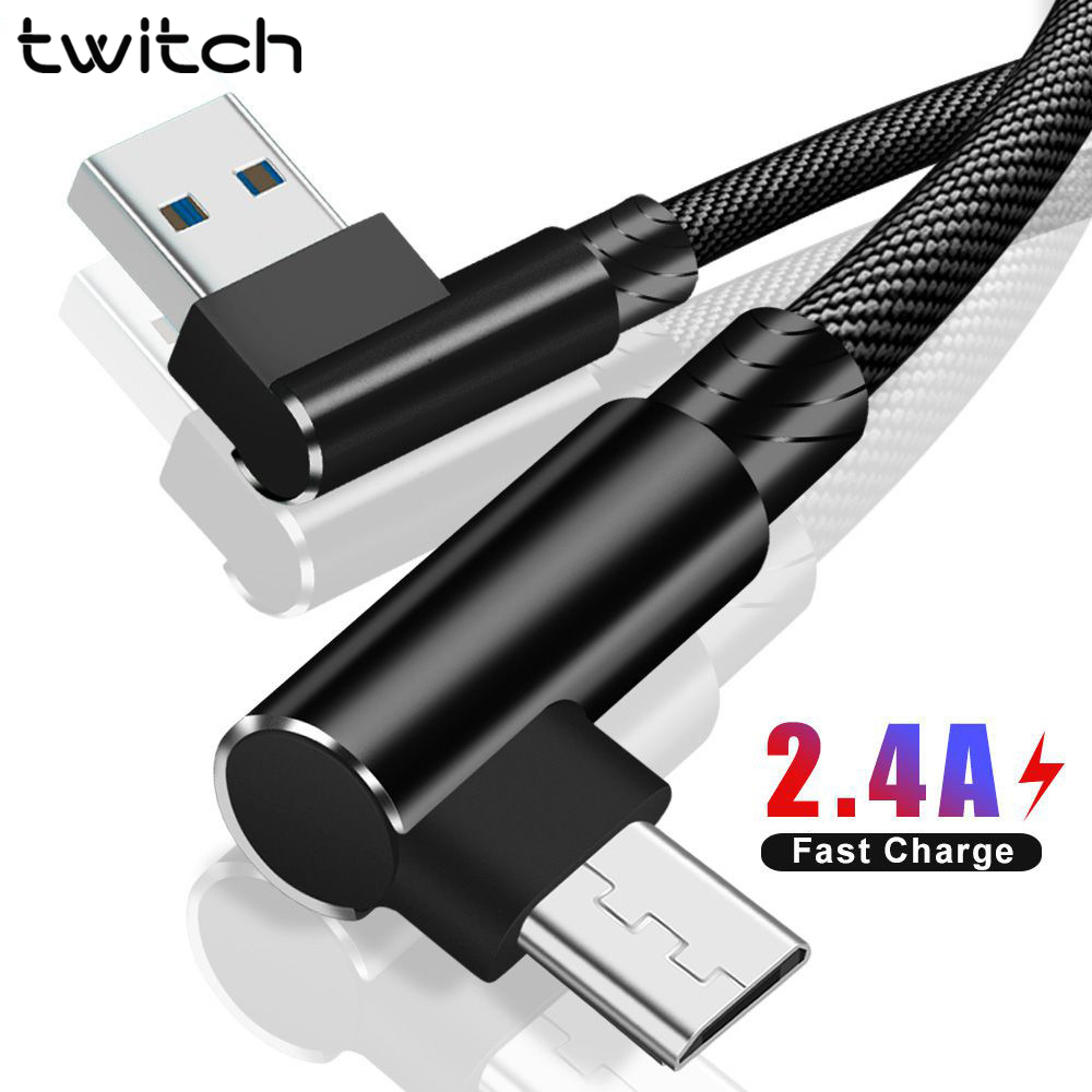 Cáp Sạc Twitch 90 Độ Đầu Cắm Micro USb 3.0 3A Type C Cho Samsung Xiaomi