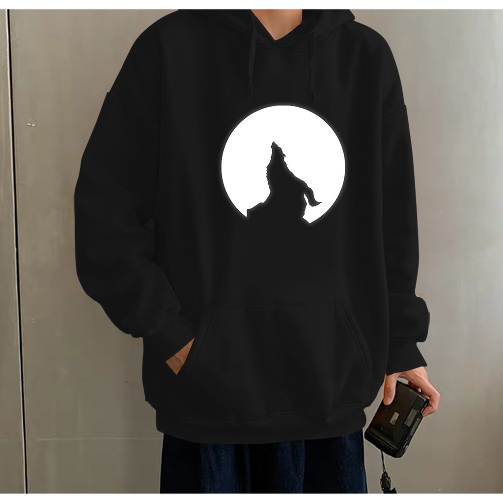 Áo phản quang tay dài ⚜️FREESHIP⚜️ Áo hoodies unisex kiểu dáng hàn quốc có nón chùm đầu hình sói form 75kg nhiều màu