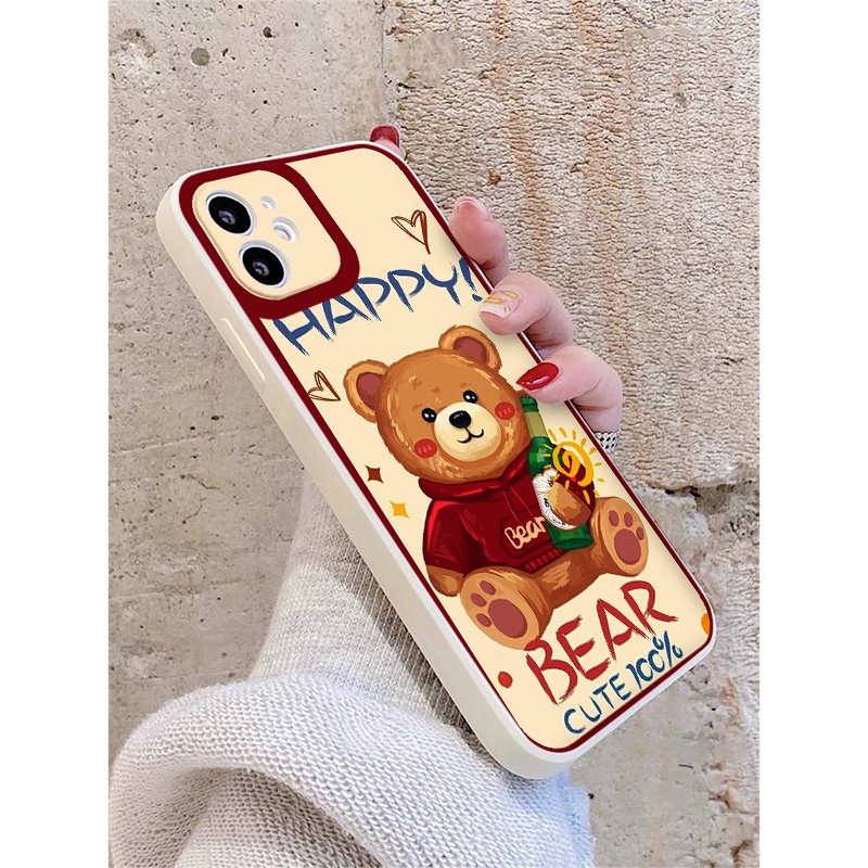 Ốp  iphone GẤU NÂU BEAR HAPPY CUTE ốp lưng iphone cạnh vuông X / XS 11promax 8plus 13Pro 12Pro X XS XR 7 Plus