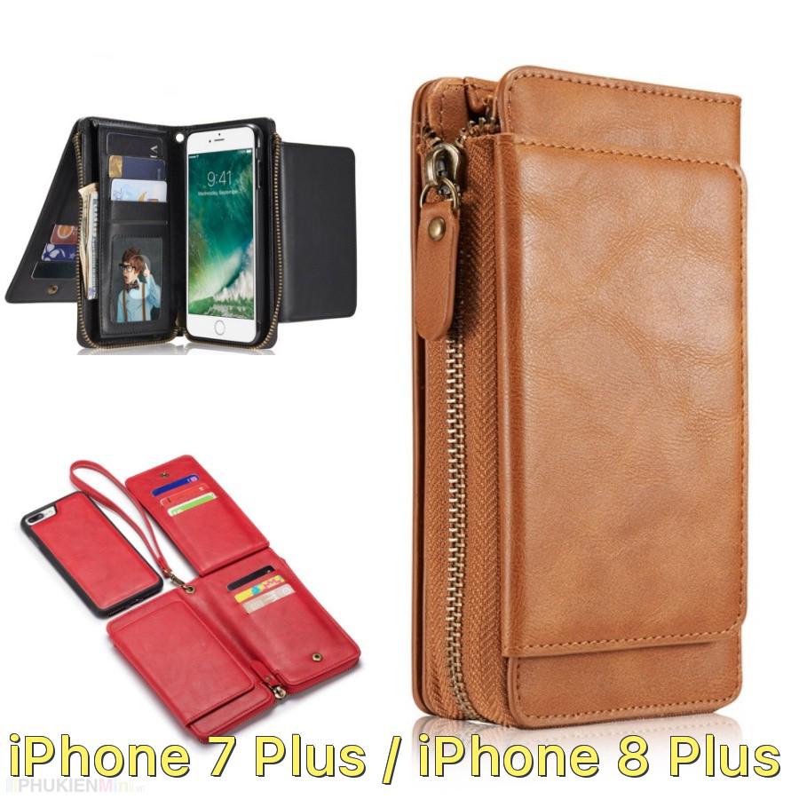 Bao da kiêm bóp ví có ngăn kéo đựng thẻ tiền cho iPhone 7 Plus / iPhone 8 Plus