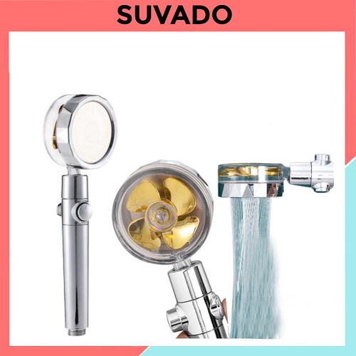 Vòi Sen Tăng Áp Cánh Quạt Turbo Xoay 360 Độ, Tay Sen Tắm Vòi Hoa Sen Tay Cầm Có Nút Nhấn Tắt nước