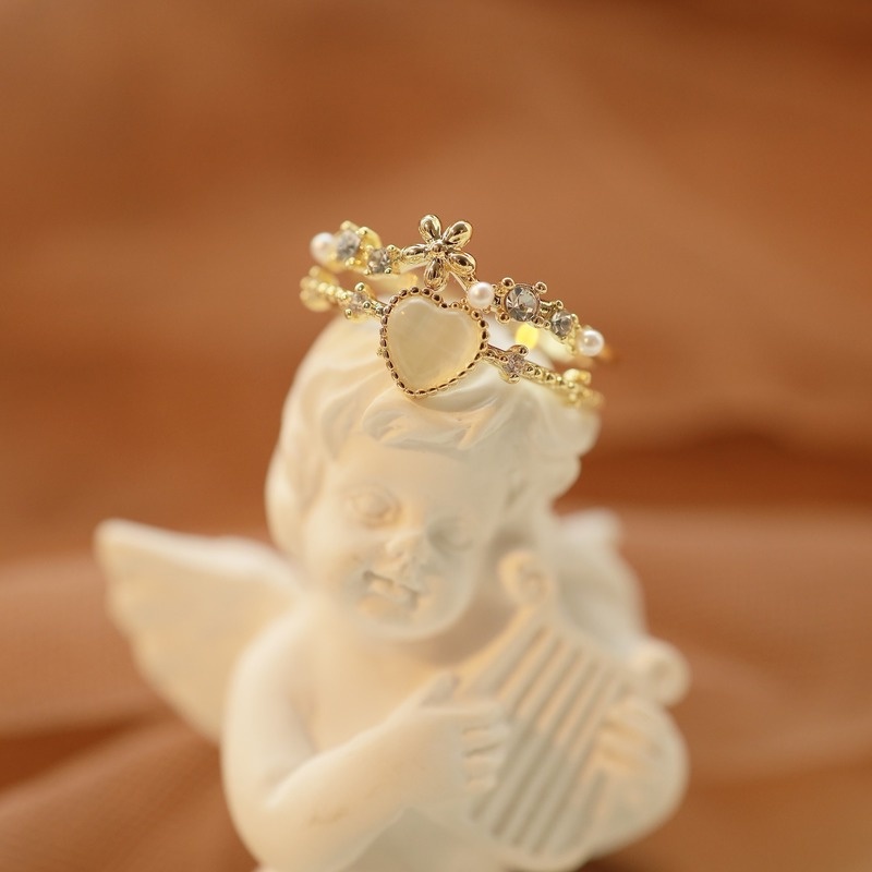 Nhẫn Hai Lớp Hình Trái Tim Đính Đá Opal Thời Trang Chất Lượng Cao