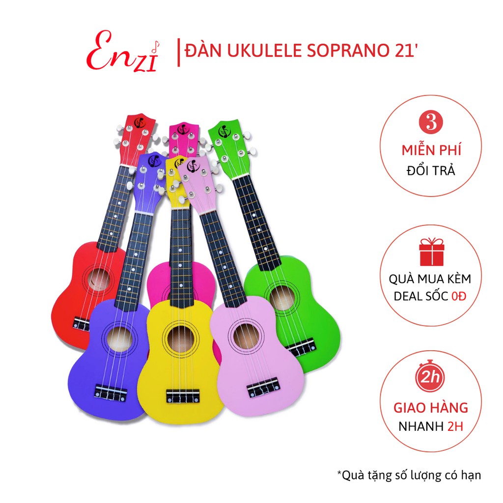 Đàn ukulele soprano gỗ xịn nhiều màu sắc size 21 inch hàng cao cấp Enzi