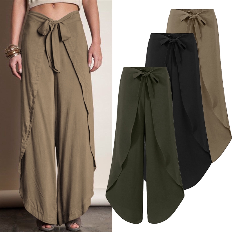 Quần Dài Zanzea Ống Rộng Eo Buộc Dây Kiểu Bất Đối Xứng Phong Cách Sành Điệu Cho Phụ Nữ | BigBuy360 - bigbuy360.vn