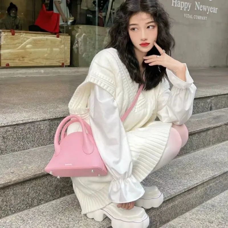Áo Gile Trắng Len Dệt Mỏng Hoạ Tiết Thừng Nổi Phong Cách Hàn Quốc ❤️