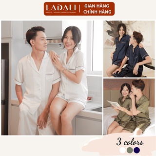 Bộ ngủ Pijama lụa đôi couple LADALI cao cấp màu trắng, đồ ngủ đôi nam nữ thiết kế có thể thêu tên riêng Ladali