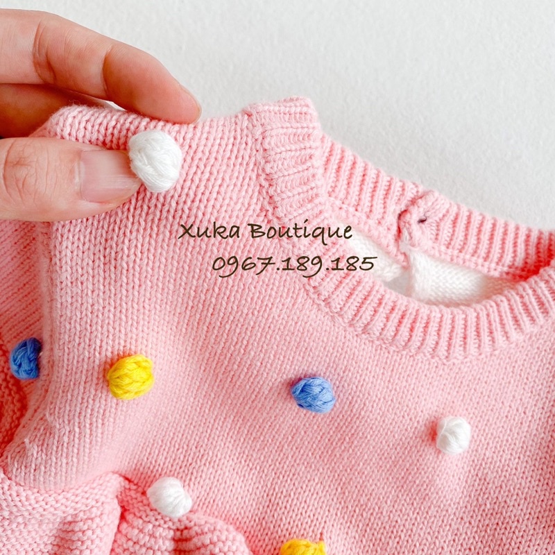 Bodysuit Len Màu Hồng Bé Gái - Xuka Boutique - Body Len Dài Tay Cánh Tiên Cao Cấp Giữ Ấm Cho Bé Yêu