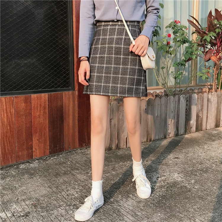 Chân váy nữ ngắn caro dáng chữ A lưng cao thời trang cho nữ phong cách Hàn Quốc YUKIBLOOM Chân váy nữ caro