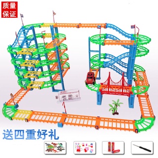 HOTCác loại ô tô đường sắt sáu lớp ô tô đường sắt tốc độ cao đồ chơi Tự làm đường đua đường sắt xe lửa trẻ em lắp ráp câ