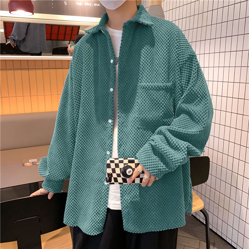 Áo Sơ Mi Nhung Tay Dài Màu Sắc Đơn Giản Phong Cách Retro Hàn Quốc Cho Nam Giới