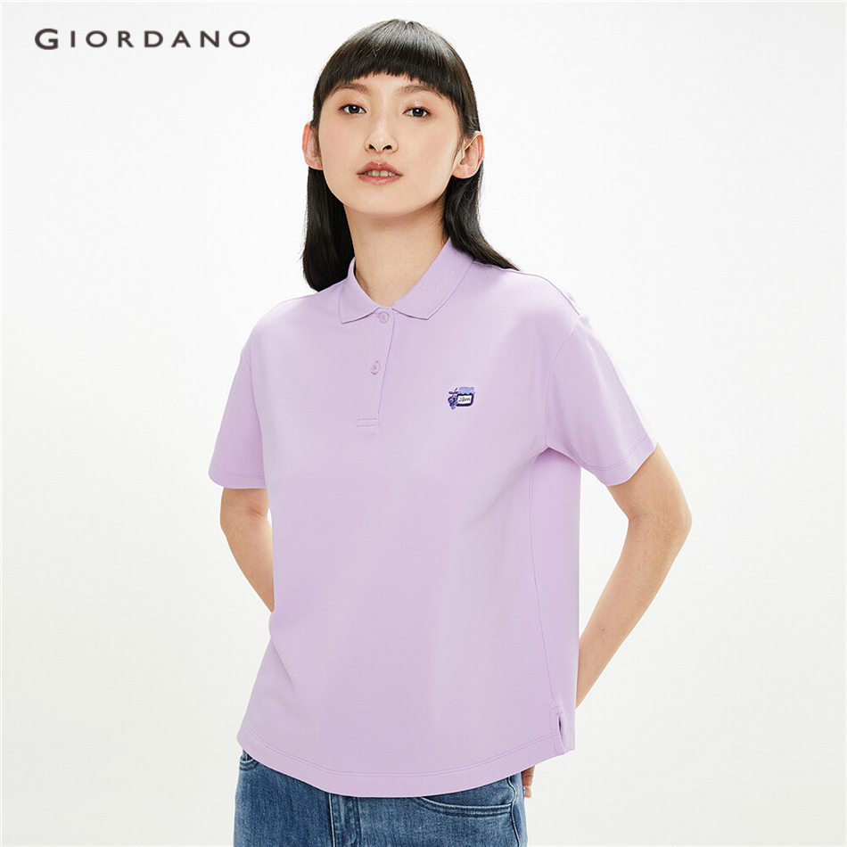 Áo Thun Polo Nữ GIORDANO 05311381 Thiết Kế Dáng Rộng Co Giãn Họa Tiết Thêu Thời Trang