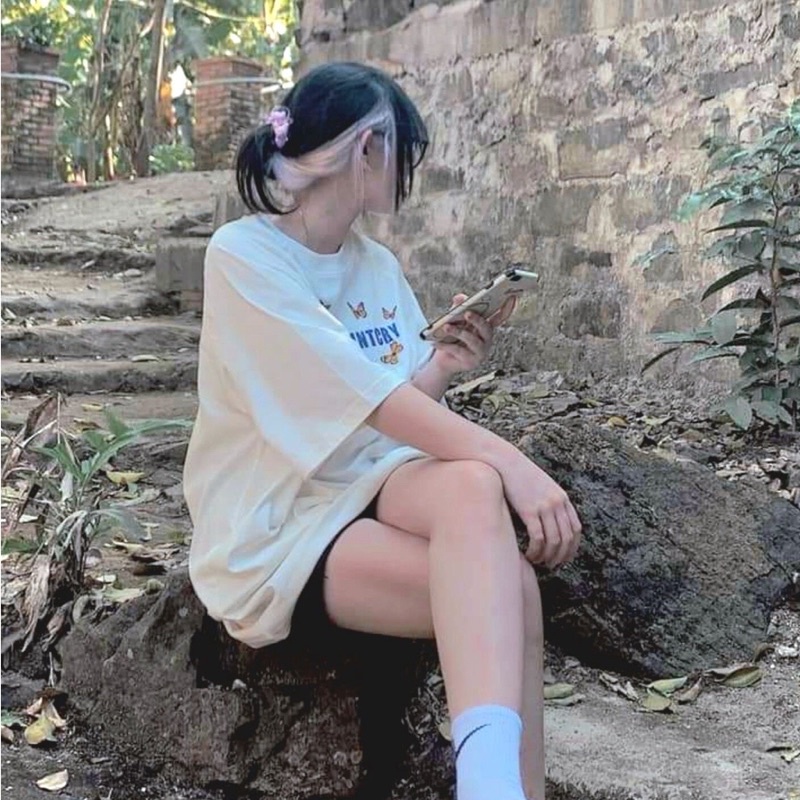 Áo croptop tay ngắn viền bèo in chữ và hoa cute chất gân dày mát mùa hè