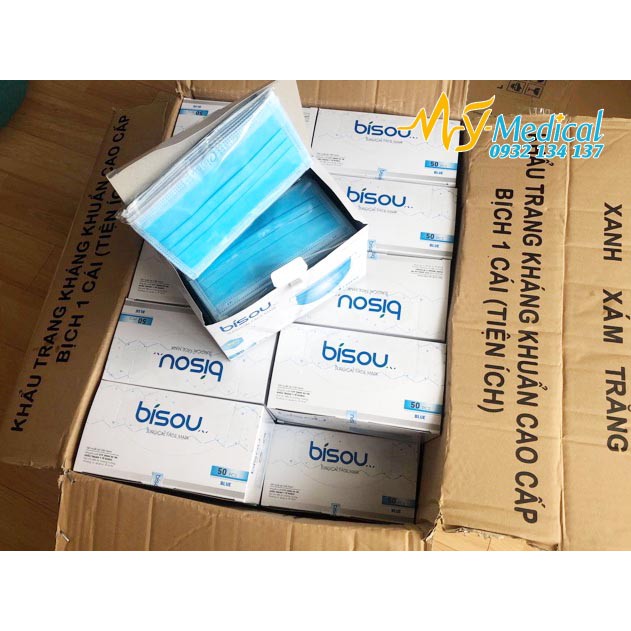 Khẩu trang y tế 4 lớp BISOU, hàng VN chất lượng cao xuất khẩu hộp 50 cái