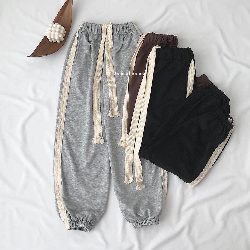 Quần Jogger Nữ Ống Rộng Sọc Trắng JEM CLOSET Quần Dài Nữ JUSE Chất Da Cá Dày Dặn Thiết Kế Bo Chân Lên Dáng Cực Xinh 2818