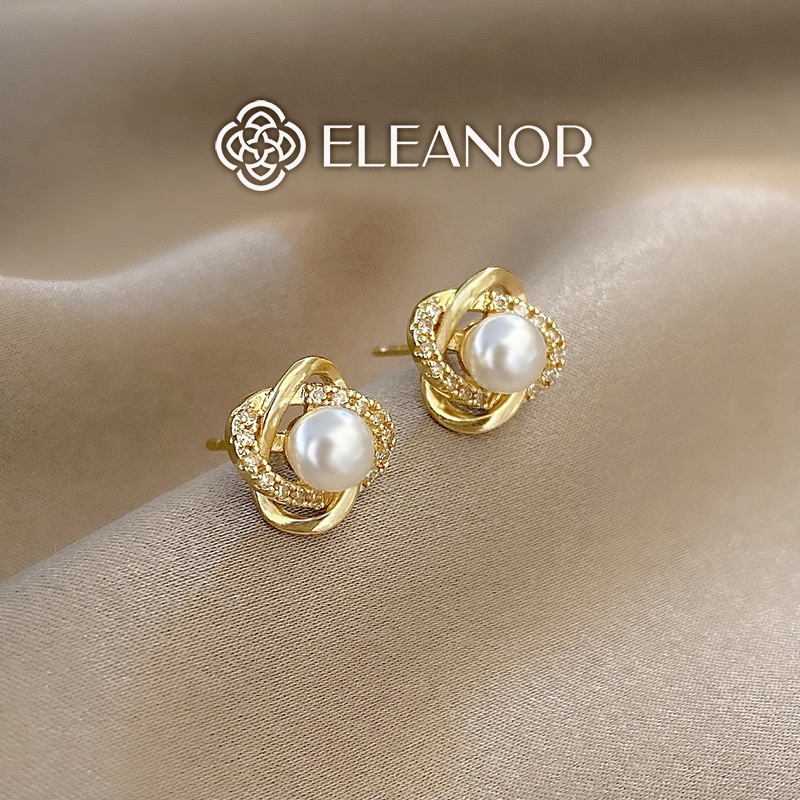 Bông tai nữ ngọc trai nhân tạo Eleanor Accessories viền xoắn đính đá phụ kiện trang sức xinh