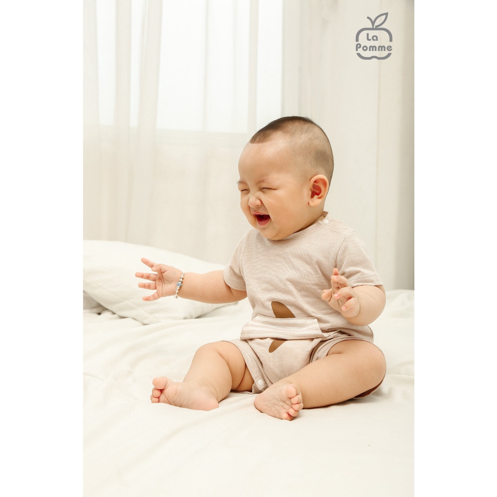 Body La Pomme cộc tay Cotton cao cấp mềm mịn thoáng mát thấm hút tốt túi bụng cá mập vây cho bé trai bé gái JS057
