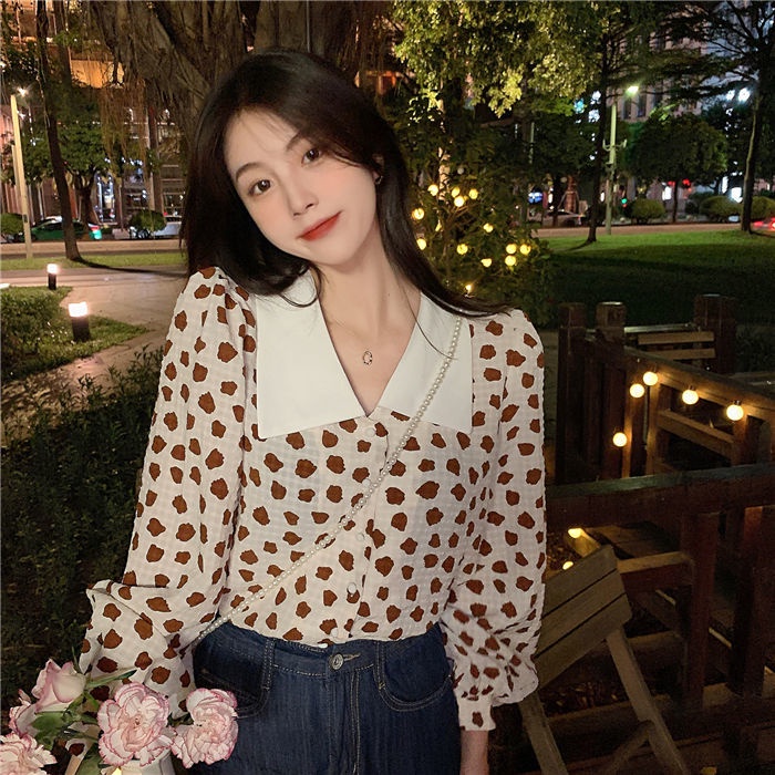 Áo sơ mi BH chấm bi cổ búp bê dài tay thời trang Hàn Quốc dành cho nữ 2022